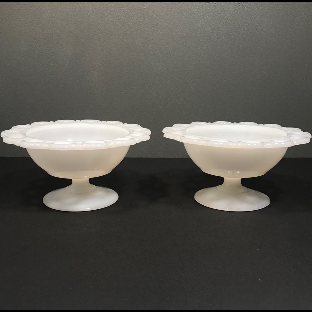 Set of Two 2 Milk Glass Compote Bowls Candy Dish